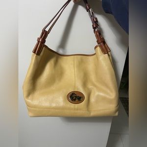 Dooney & Bourke Tan Leather Champ Tote w/ Tortoise Shell Duck